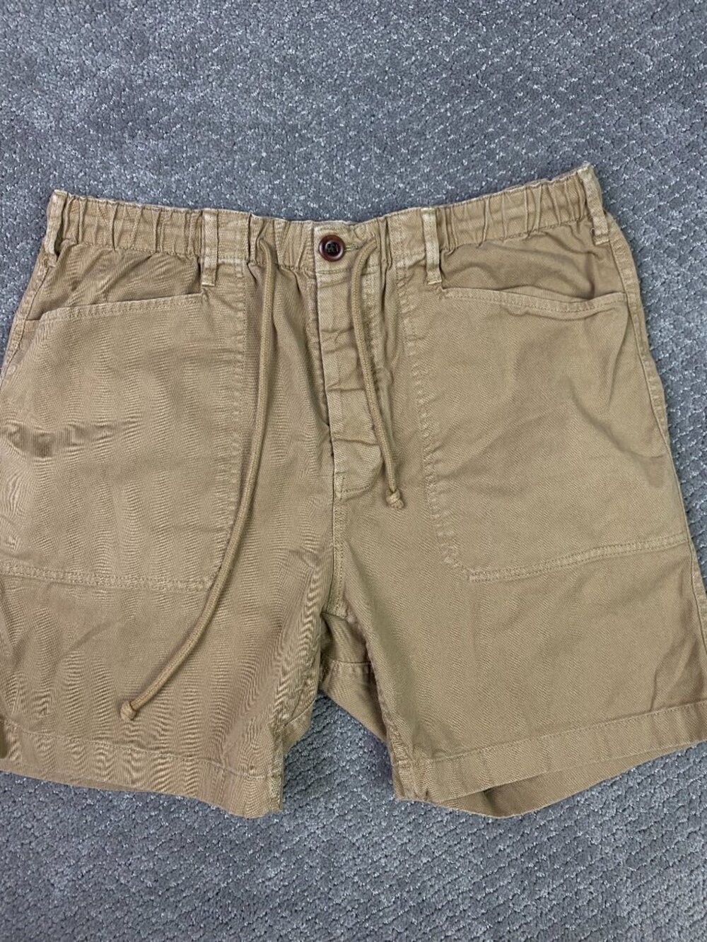 Alex Mill Shorts Mens Large Khaki Tan Pull On Button Fly Shorts Drawstrings 7"